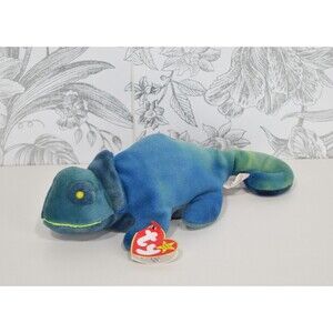 TY  Rainbow The Chameleon Blue Tie Dye Lizard Beanie Baby NWT